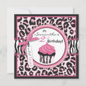 Wild Cheetah Print & Cupcake Birthday Kaart (Voorkant)