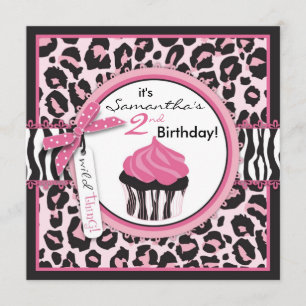Wild Cheetah Print & Cupcake Birthday Kaart