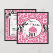 Wild Cheetah Print & Cupcake Pink Birthday Kaart (Voorkant / Achterkant)