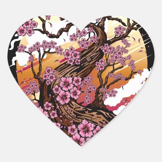 Wild Cherry Blossom Hart Sticker (Voorkant)