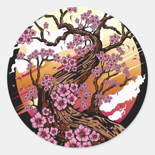 Wild Cherry Blossom Ronde Sticker (Voorkant)