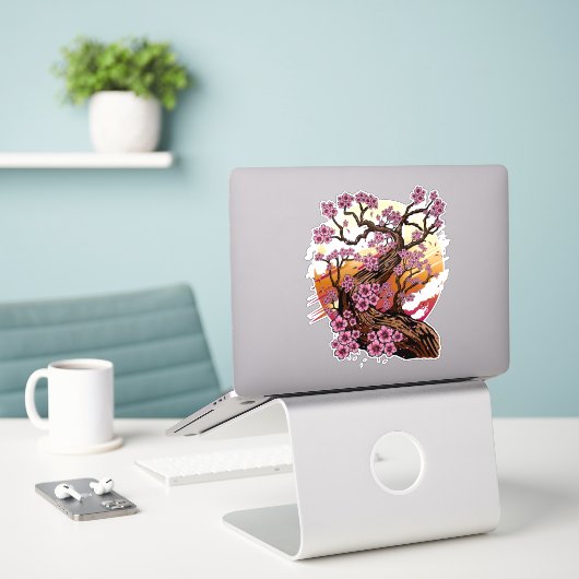 Wild Cherry Blossom Sticker (Laptop op bureau)