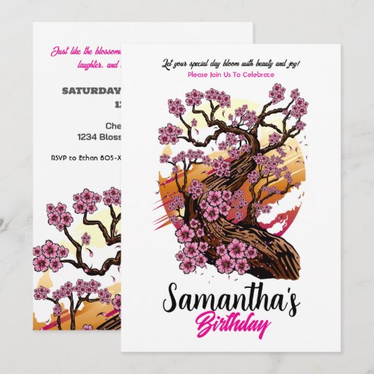Wild Cherry Blossom Verjaardag Kaart (Voorkant / Achterkant)