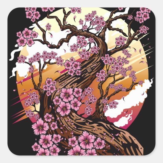 Wild Cherry Blossom Vierkante Sticker (Voorkant)