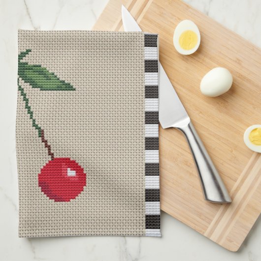 Wild Cherry Cross Stitch Dishtowel Theedoek (Quarter Fold)