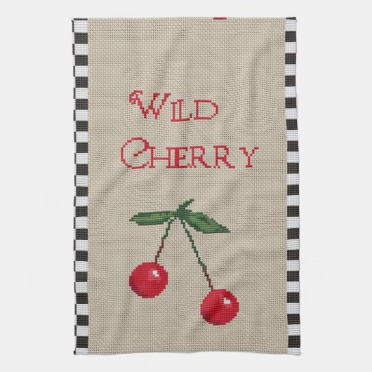 Wild Cherry Cross Stitch Dishtowel Theedoek (Verticaal)