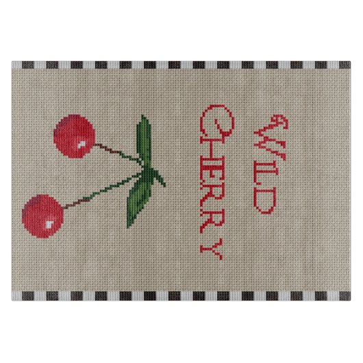 Wild Cherry Cross Stitch Glass Cutting Board Snijplank (Voorkant)
