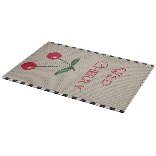 Wild Cherry Cross Stitch Glass Cutting Board Snijplank (Hoek)
