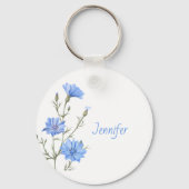 Wild Chicory Flower Botanical Custom Name Sleutelhanger (Voorkant)