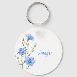 Wild Chicory Flower Botanical Custom Name Sleutelhanger