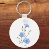 Wild Chicory Flower Botanical Custom Name Sleutelhanger (Achterkant)