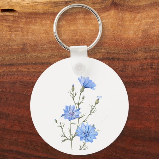 Wild Chicory Flower Botanical Custom Name Sleutelhanger (Achterkant)