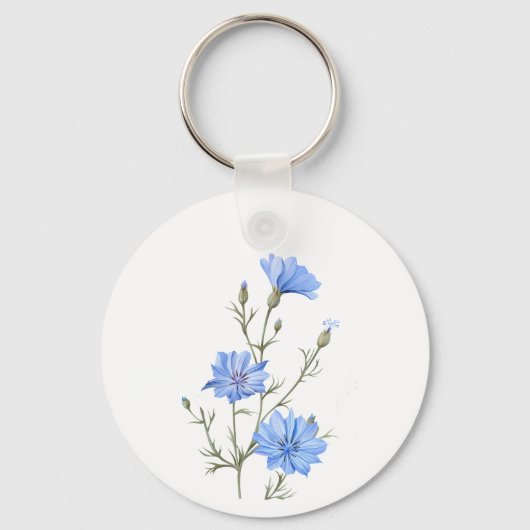 Wild Chicory Flower Botanical Custom Name Sleutelhanger (Achterkant)