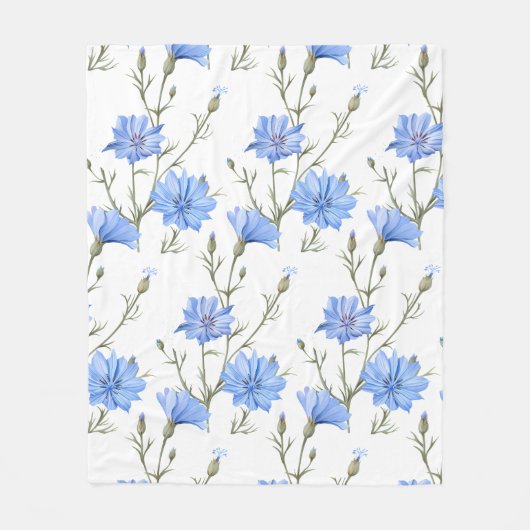 Wild Chicory Flower Botanical Waterverf Art Fleece Deken (Voorkant)