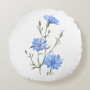 Wild Chicory Flower Botanical Waterverf Art Rond Kussen