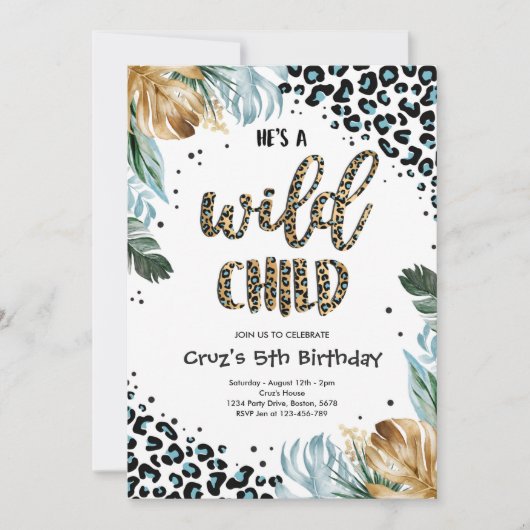 Wild Child Blue Boy Leopard Print Oerwoud Party Kaart (Voorkant)