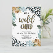 Wild Child Blue Boy Leopard Print Oerwoud Party Kaart (Staand voorkant)