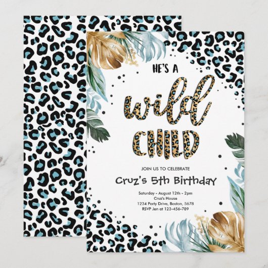 Wild Child Blue Boy Leopard Print Oerwoud Party Kaart (Voorkant / Achterkant)