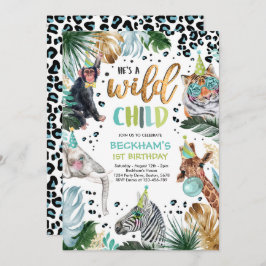 Wild Child Boy Safari Animals Birthday Party Kaart
