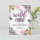 Wild Child Gold Pink Leopard Print Birthday Kaart (Staand voorkant)