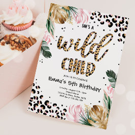 Wild Child Gold Pink Leopard Print Birthday Kaart