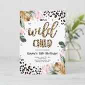 Wild Child Gold Pink Leopard Print Birthday Kaart (Staand voorkant)
