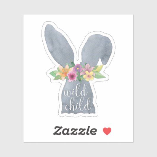 Wild Child | Kute Bunny Ears Flower Crown Quote Sticker (Vel)