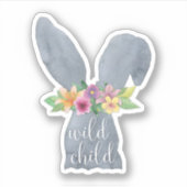 Wild Child | Kute Bunny Ears Flower Crown Quote Sticker (Voorkant)