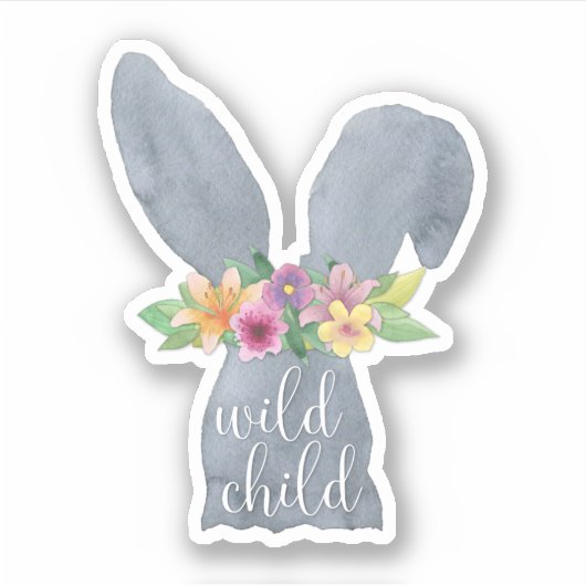 Wild Child | Kute Bunny Ears Flower Crown Quote Sticker (Voorkant)