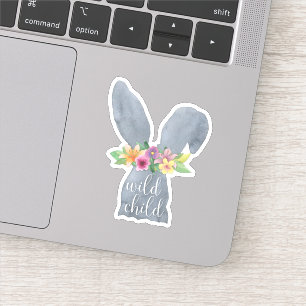 Wild Child   Kute Bunny Ears Flower Crown Quote Sticker