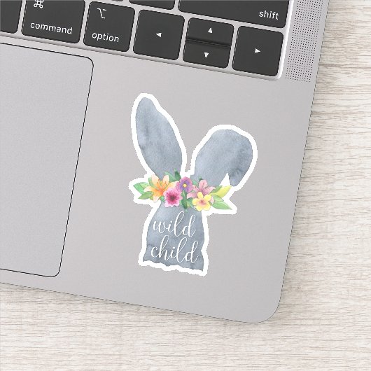 Wild Child | Kute Bunny Ears Flower Crown Quote Sticker (Detail)