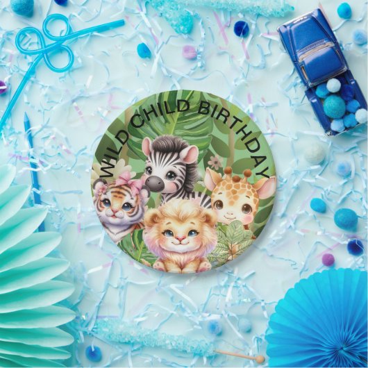 Wild Child Oerwoud Kawaii Animals Papieren Bordje (Feest)
