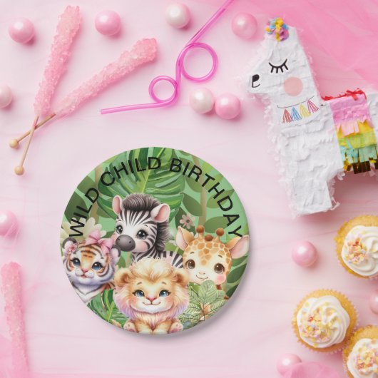 Wild Child Oerwoud Kawaii Animals Papieren Bordje (Feest)