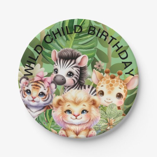 Wild Child Oerwoud Kawaii Animals Papieren Bordje (Voorkant)