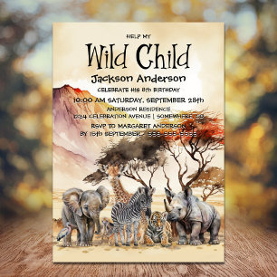Wild Child Safari Dieren Verjaardag Kaart