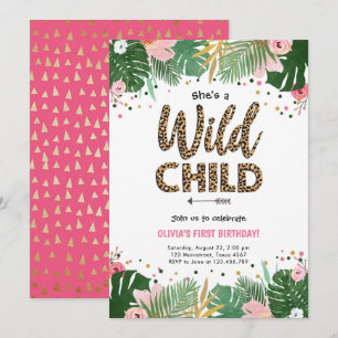 Wild Child Safari Leopard Girl Birthday Uitnodigin Kaart