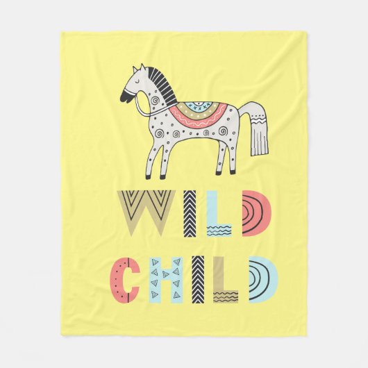 Wild Child Scandinavian Horse Baby Yellow Fleece Deken (Voorkant)