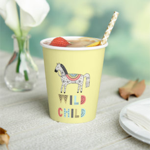 Wild Child Scandinavian Horse Pastel Yellow Papieren Bekers