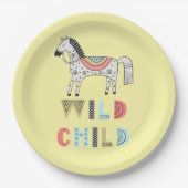 Wild Child Scandinavian Horse Pastel Yellow Papieren Bordje (Voorkant)