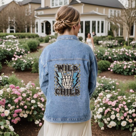 Wild Child Typografie Camouflage Checkerboard Denim Jacket (Huwelijk Achterkant)