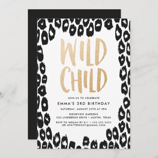 Wild Child | Uitnodiging van de partij Birthday (Voorkant / Achterkant)
