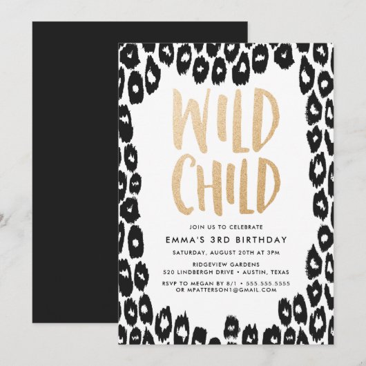 Wild Child | Verjaardagsfeest Uitnodiging (Voorkant / Achterkant)