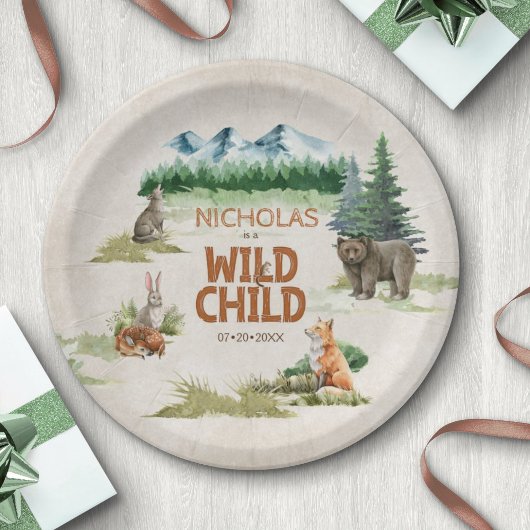 Wild Child Woodland Animal Verjaardagsfeest Papieren Bordje