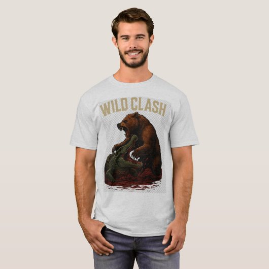 Wild Clash - Epic Battle Between Bear and Crocodil T-shirt (Voorkant volledig)