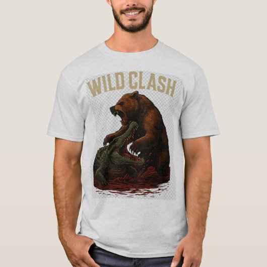 Wild Clash - Epic Battle Between Bear and Crocodil T-shirt (Voorkant)