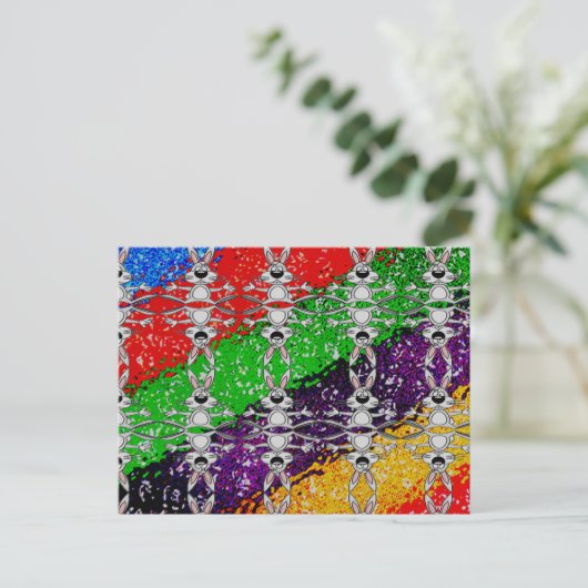 Wild Colorful Rabbit Pattern Briefkaart (Staand voorkant)
