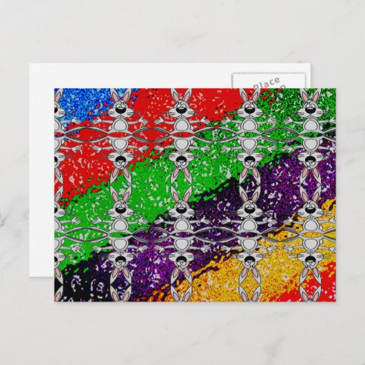 Wild Colorful Rabbit Pattern Briefkaart (Voorkant / Achterkant)