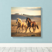 Wild Companions at Sunset – Running Horse Wall Art Canvas Afdruk (Insitu (Houten vloer))