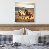 Wild Companions at Sunset – Running Horse Wall Art Canvas Afdruk (Insitu (Slaapkamer))