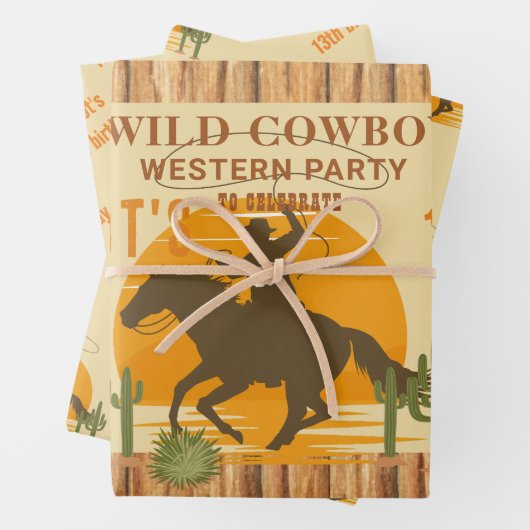 Wild cowboy westerne verjaardag inpakpapier vel (In situ)